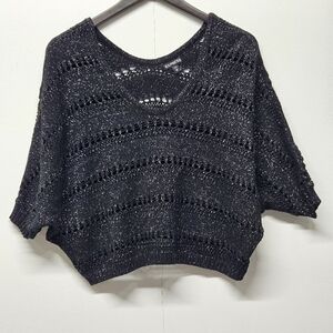 Express Cropped VNeck Dolman Sleeves Sweater Top XS Black Metallic Silver Goth